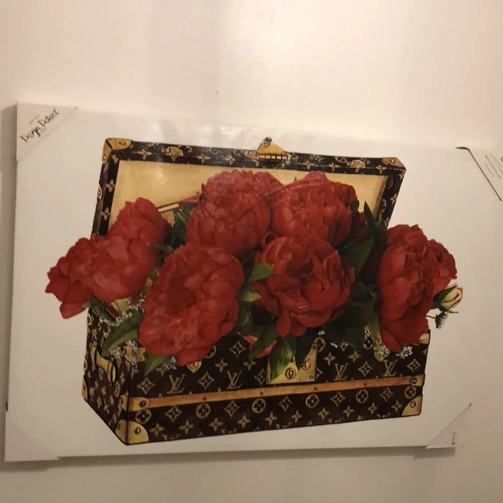 Design District Art Red Flowers Fashion Trunk Horizontal Wall Print